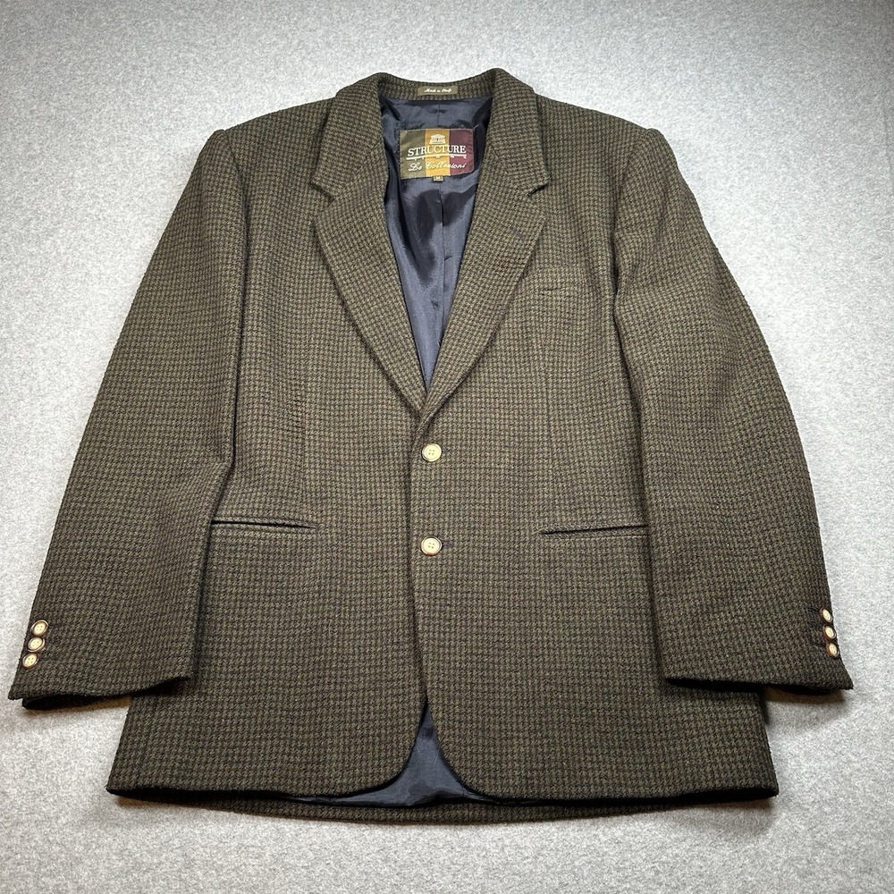Vintage Structure Le Collezioni Tweed Blazer Mens M Wool Blend Brown